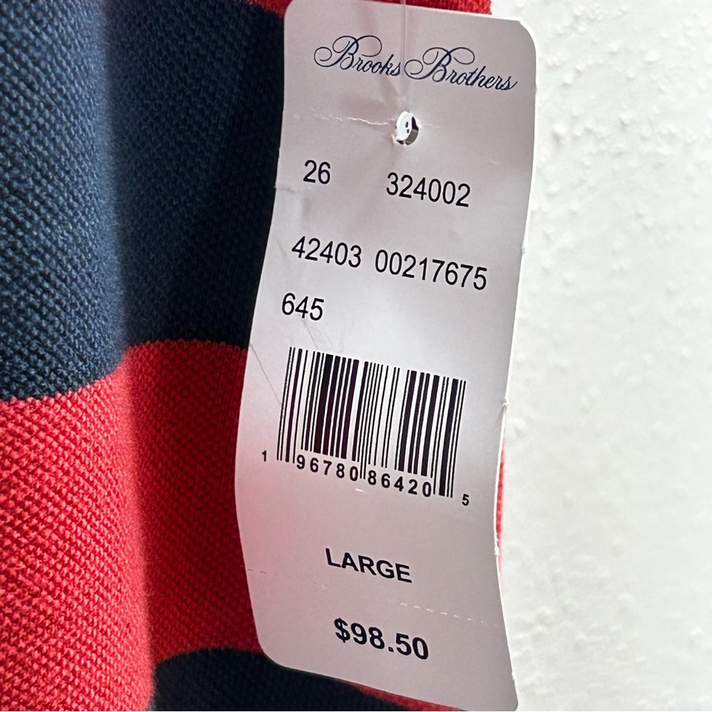 Brooks Brothers Red and Navy Striped Polo Shirt Supima Cotton NWT Size Large - Picture 7 of 16